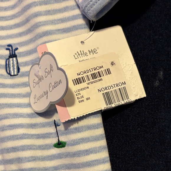 Little Me Blue and White Striped Footie - Picture 2 of 2